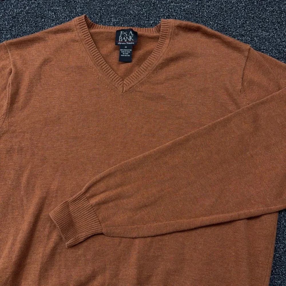 Jos A Bank Signature Collection Mens Rust Brown Pima Cotton V-Neck Sweater M